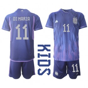 Argentina Angel Di Maria #11 Borta Kläder Barn VM 2022 Kortärmad (+ Korta byxor)